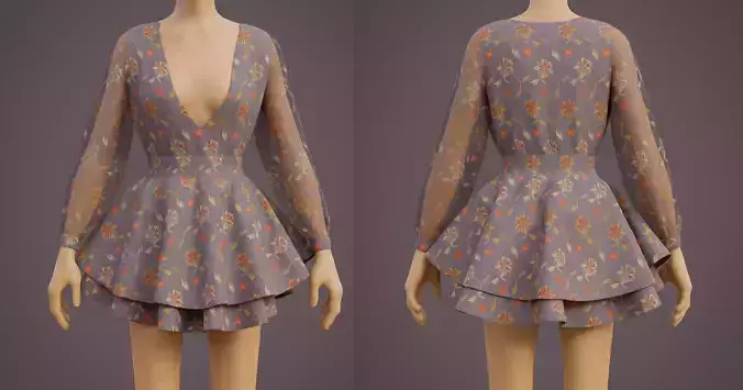 Floral Layered Circle Dress with sheer sleeves - Summer Sundress