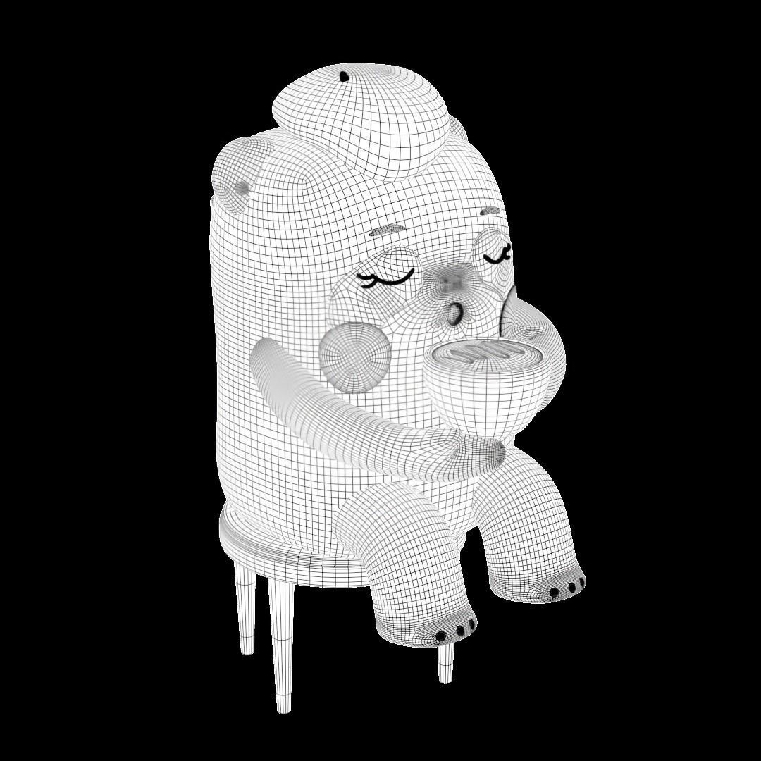 Panda on chair with cup of coffee 3D print model_6