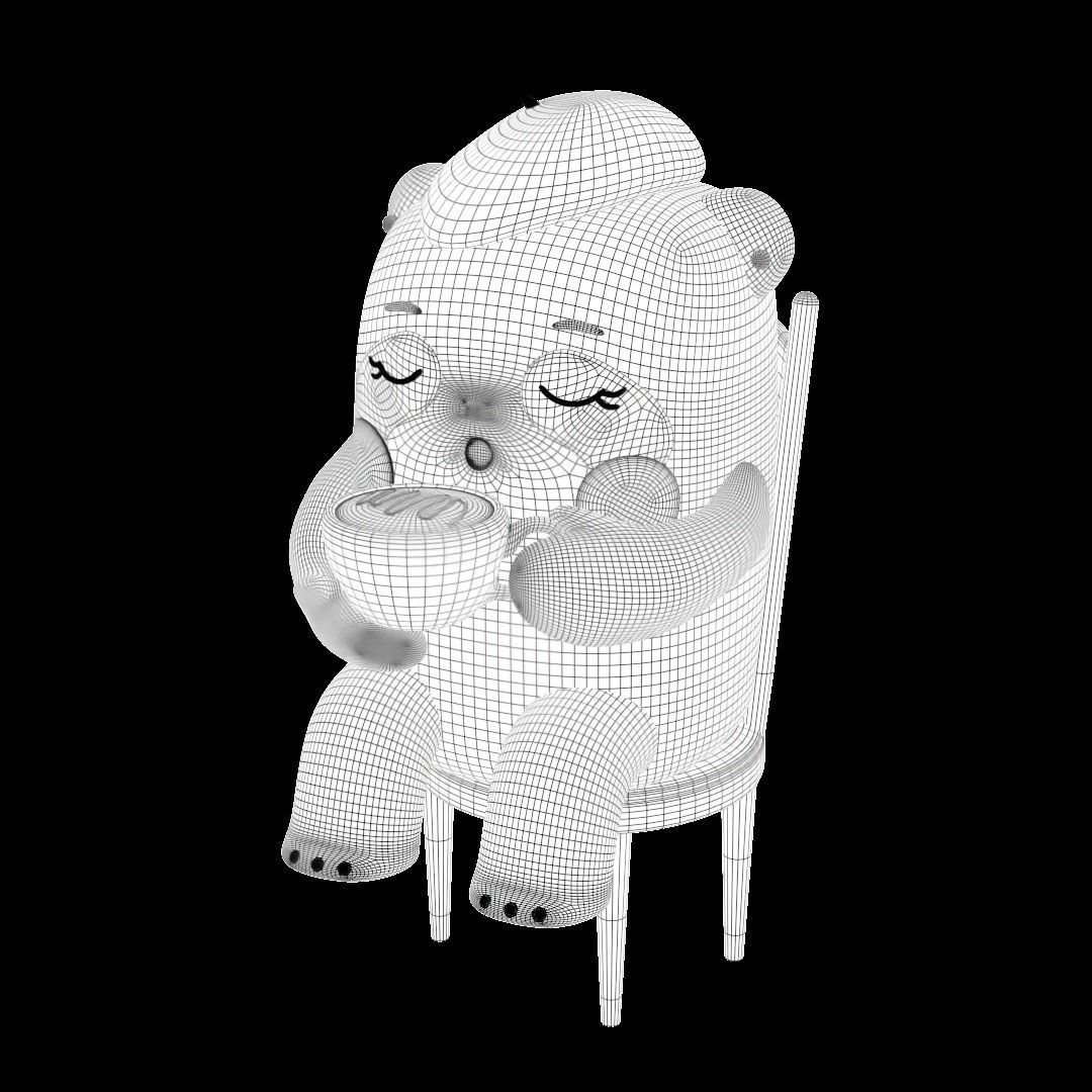 Panda on chair with cup of coffee 3D print model_5