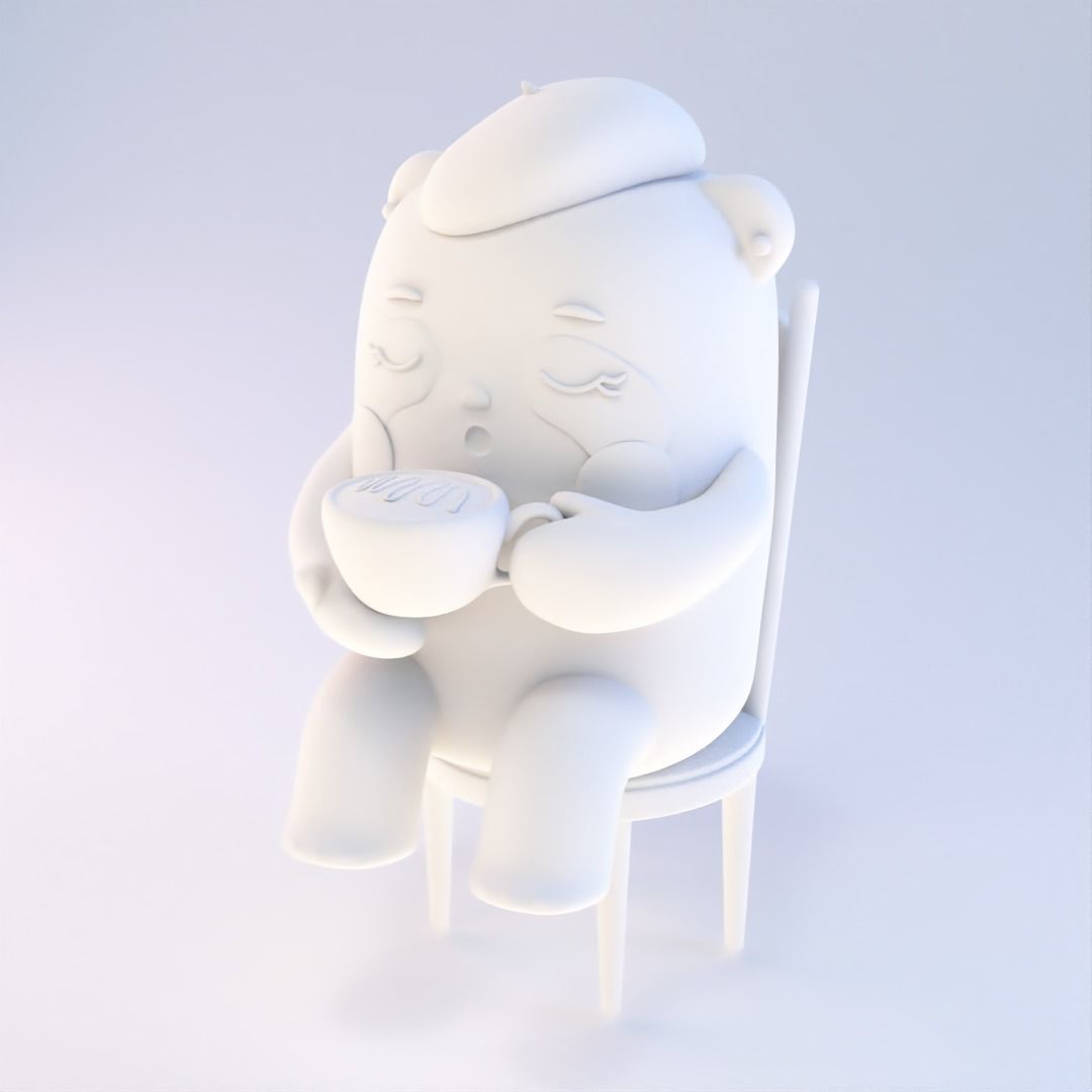 Panda on chair with cup of coffee 3D print model_4