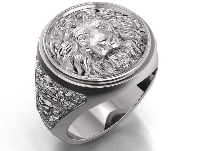 mens signet ring with lion and black onyx stone 3D print model_8
