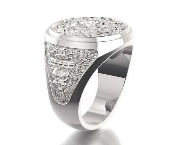 mens signet ring with lion and black onyx stone 3D print model_5