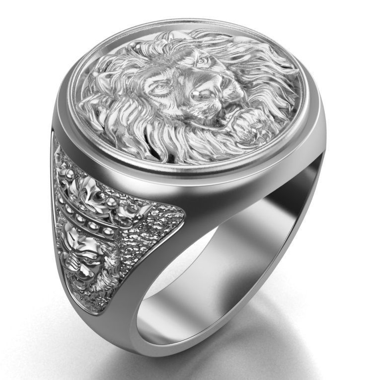 mens signet ring with lion and black onyx stone 3D print model_7