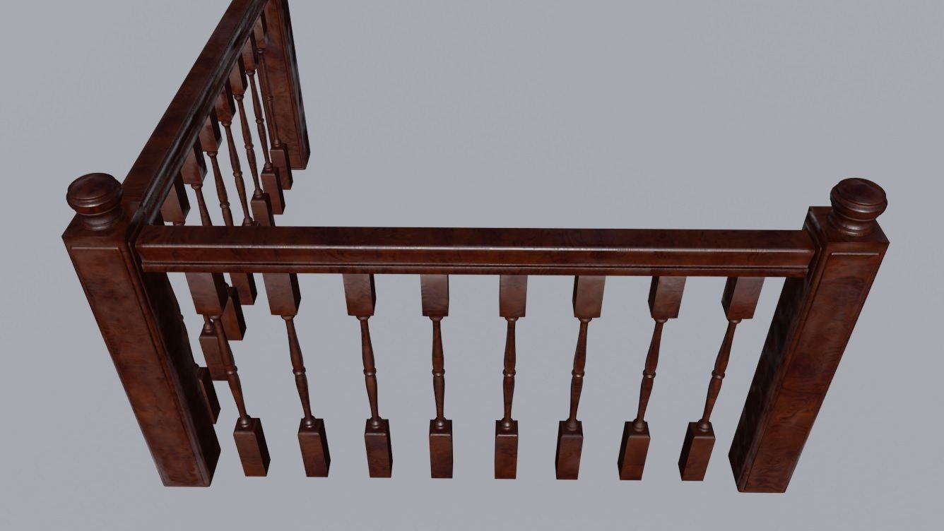 Brown Wooden Banister 3D Model Low-poly 3D model_10