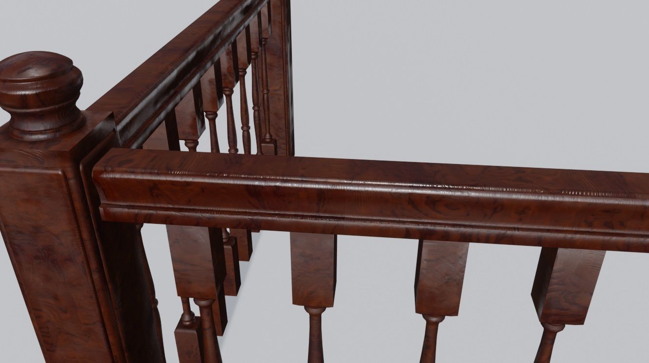 Brown Wooden Banister 3D Model Low-poly 3D model_4