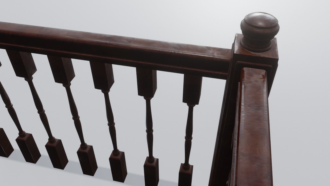 Brown Wooden Banister 3D Model Low-poly 3D model_2