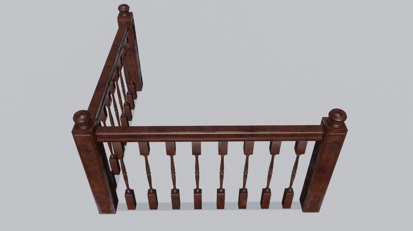 Brown Wooden Banister 3D Model Low-poly 3D model_7