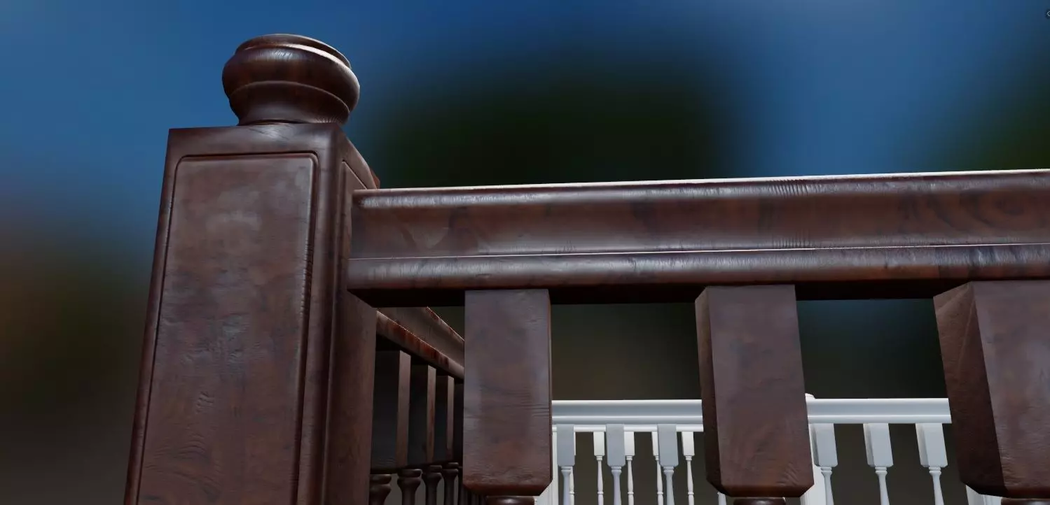 Brown Wooden Banister 3D Model Low-poly 3D model_0