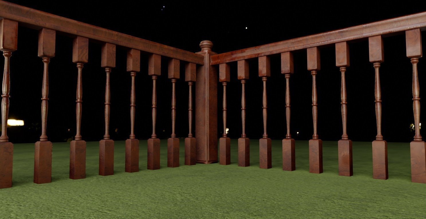 Brown Wooden Banister 3D Model Low-poly 3D model_8