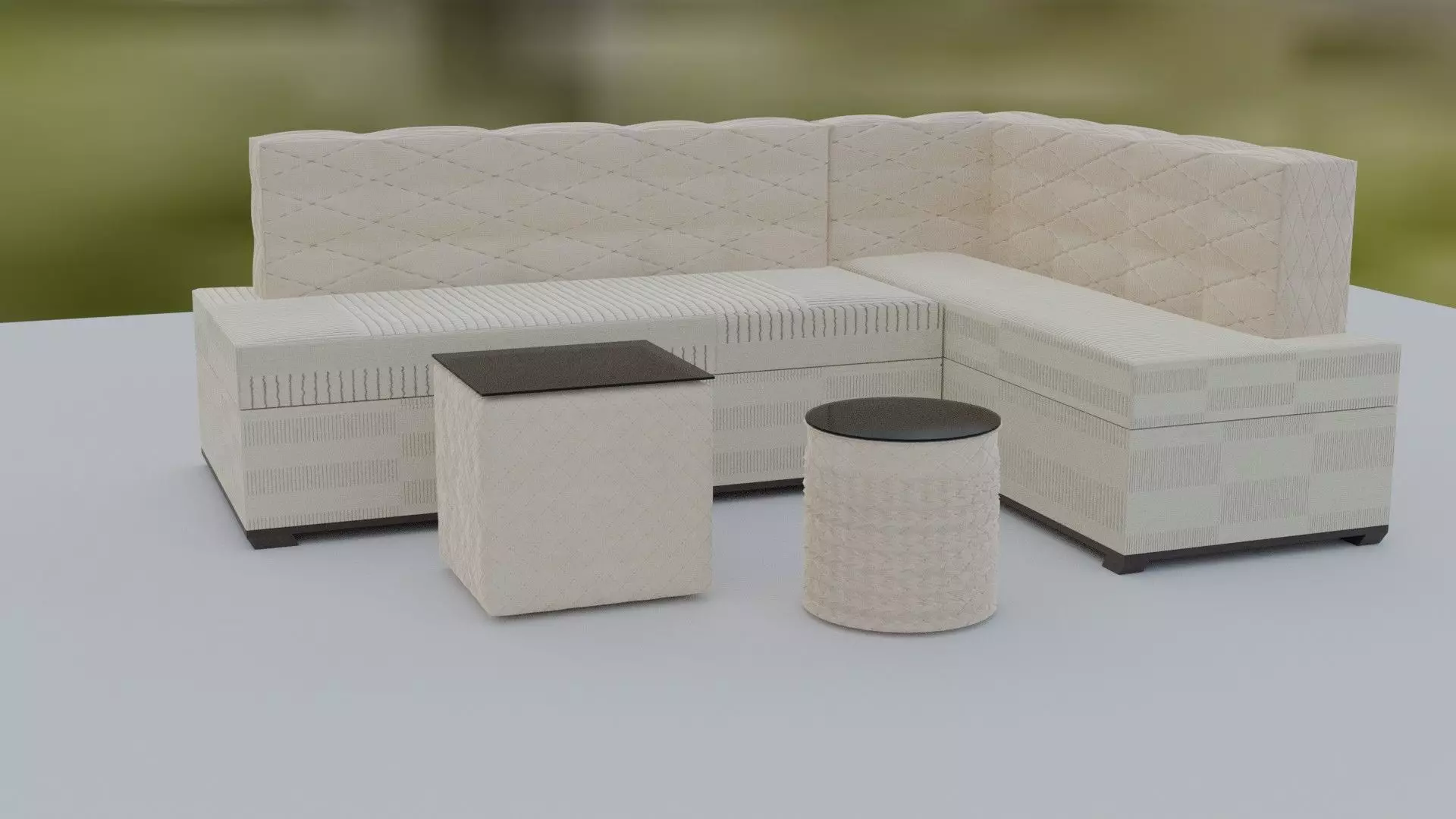 3d model of a beige sofa and ottomans 3D model_0