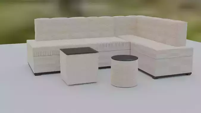 3d model of a beige sofa and ottomans 3D model
