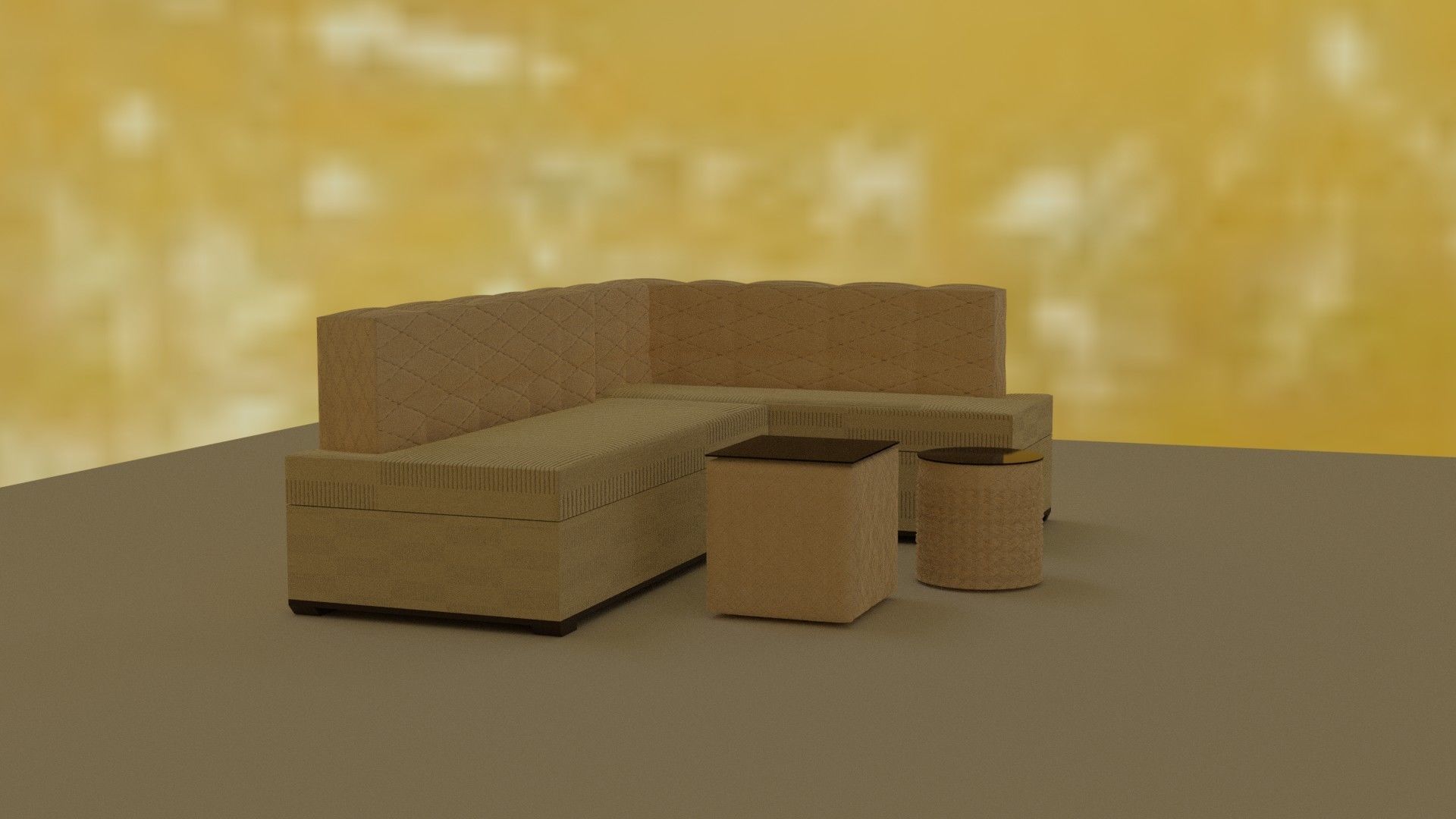 3d model of a beige sofa and ottomans 3D model_1