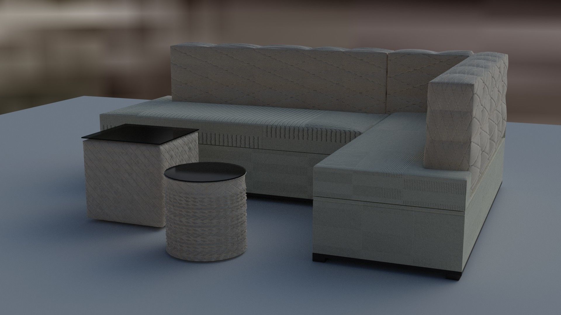 3d model of a beige sofa and ottomans 3D model_5