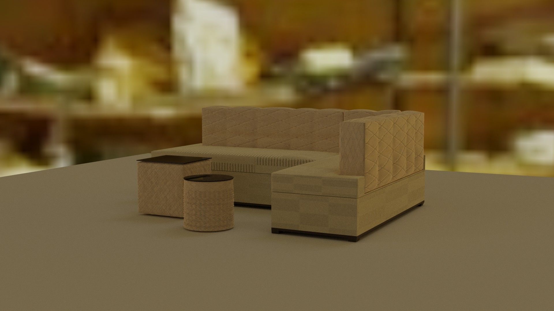 3d model of a beige sofa and ottomans 3D model_13