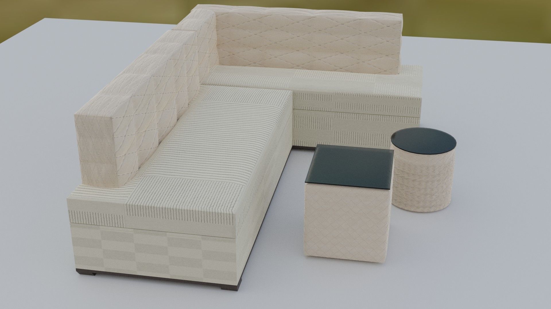 3d model of a beige sofa and ottomans 3D model_7