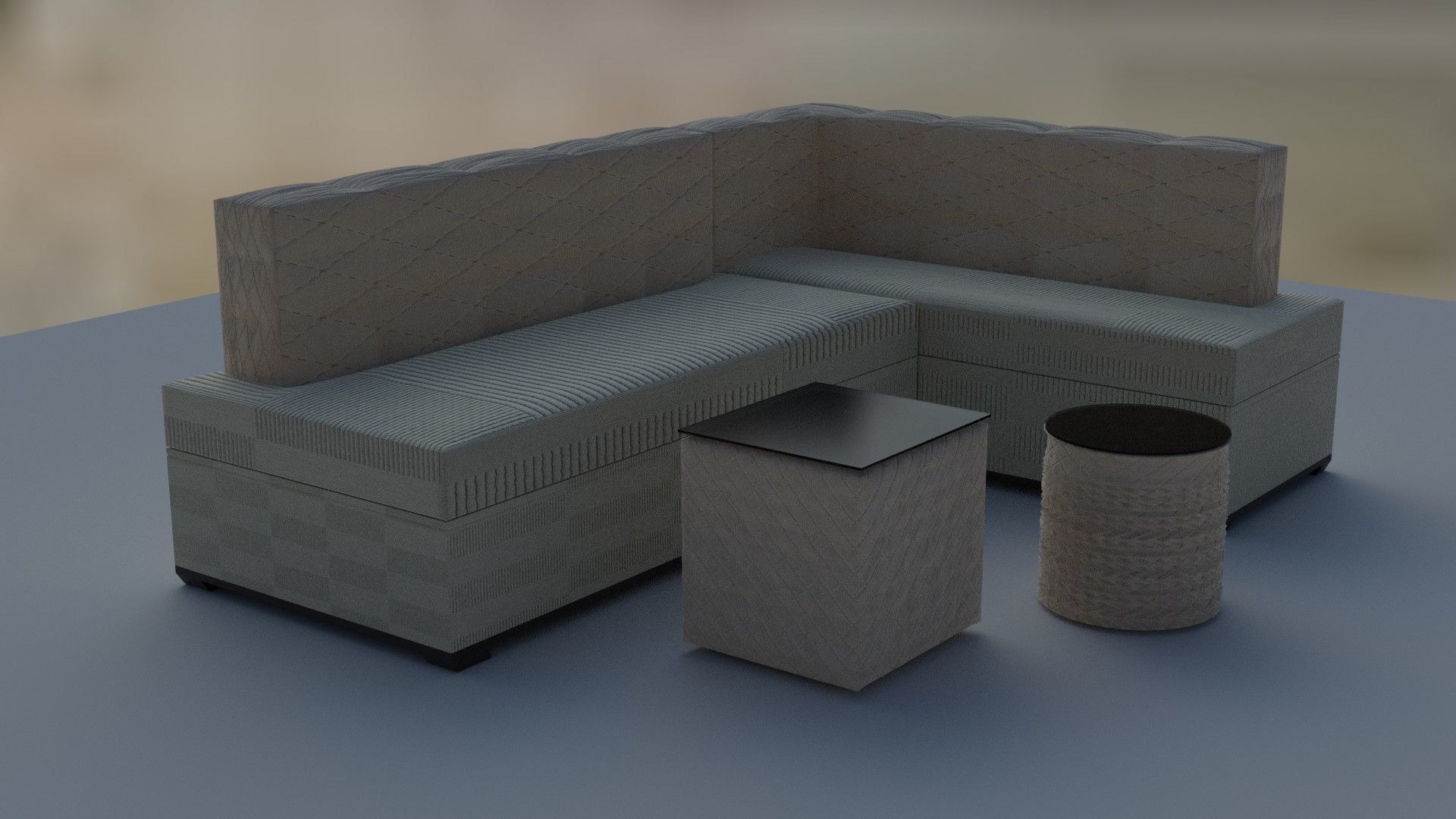 3d model of a beige sofa and ottomans 3D model_4