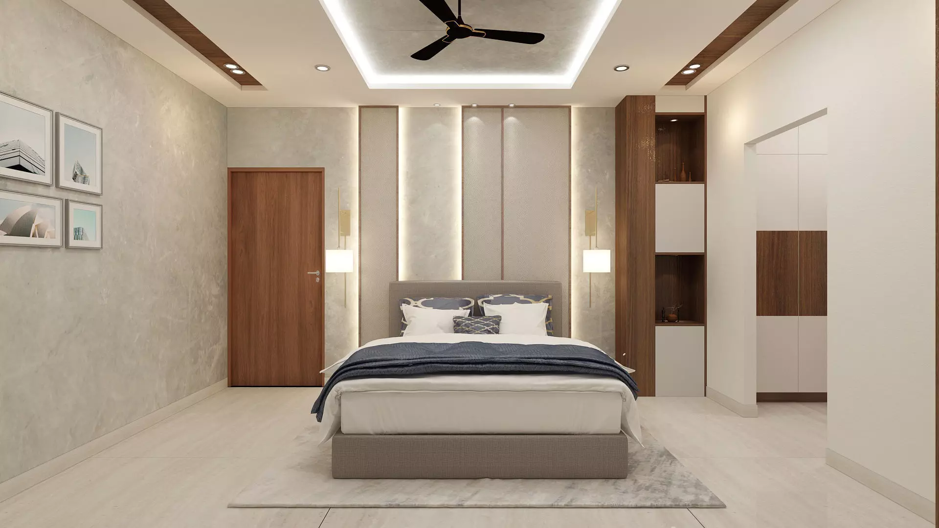 Bedroom with walls and ceiling fan 3D model_0