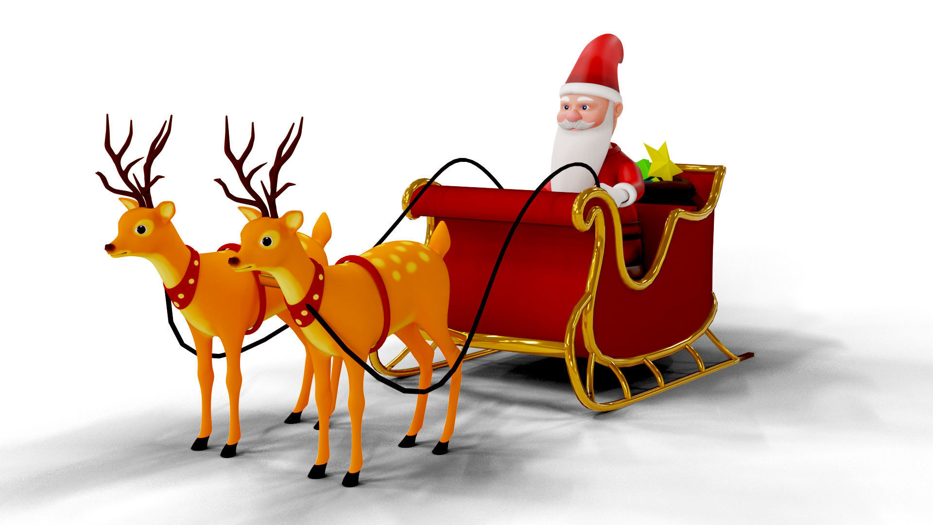 Cartoon Santa Claus with Deer Unity Package Low-poly 3D model_5