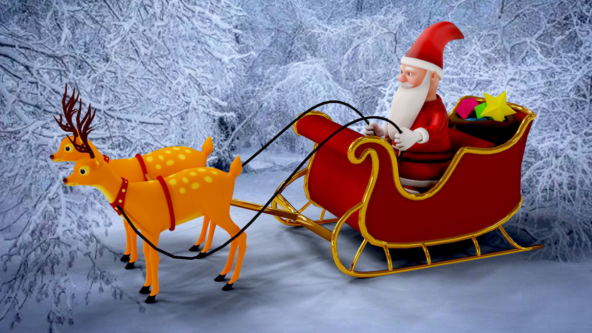 Cartoon Santa Claus with Deer Unity Package Low-poly 3D model_2