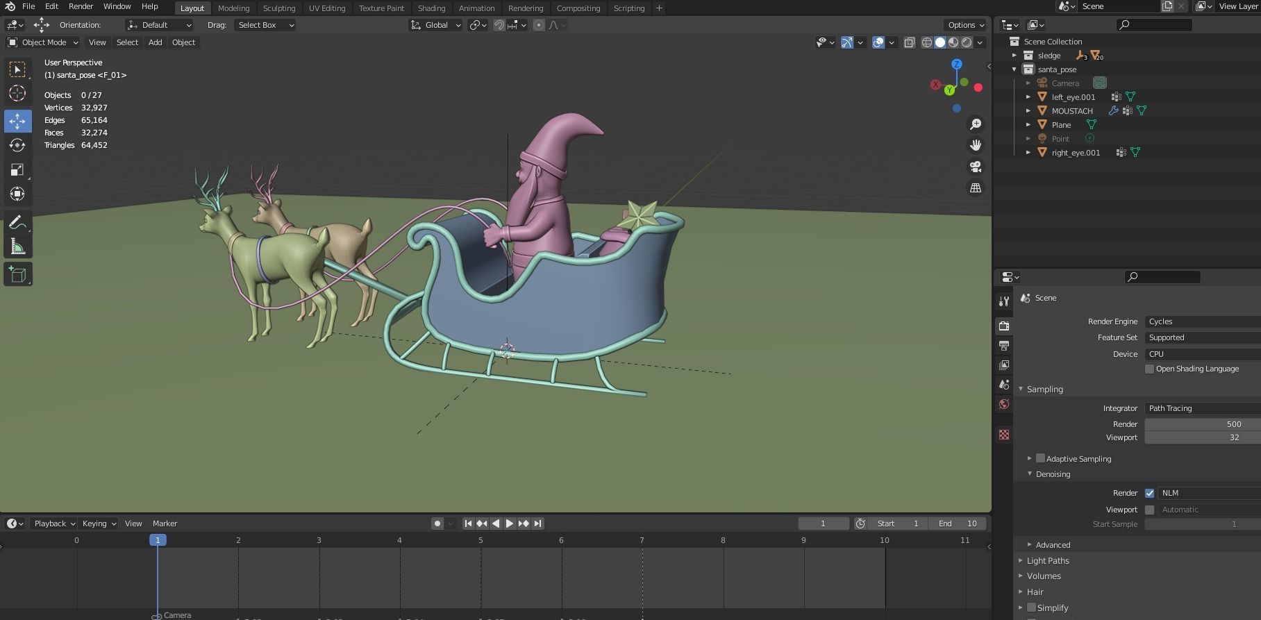 Cartoon Santa Claus with Deer Unity Package Low-poly 3D model_9