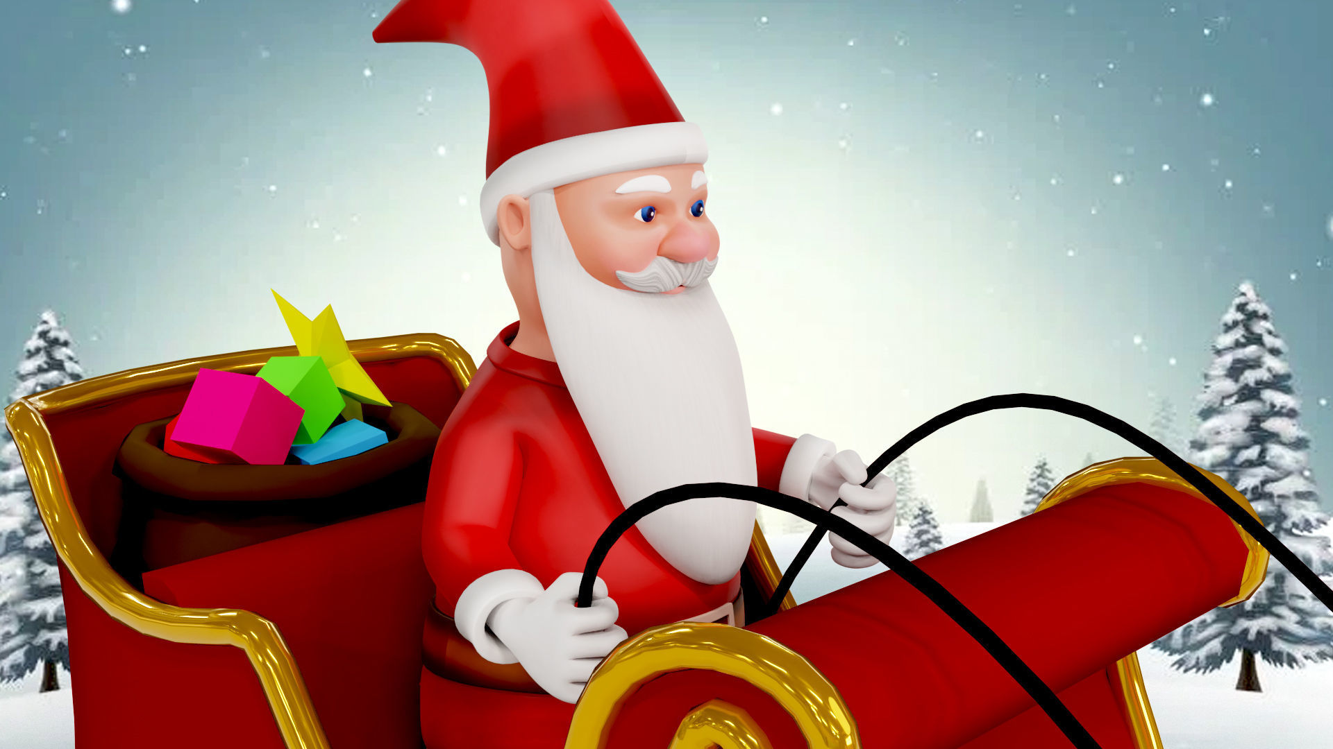 Cartoon Santa Claus with Deer Unity Package Low-poly 3D model_7