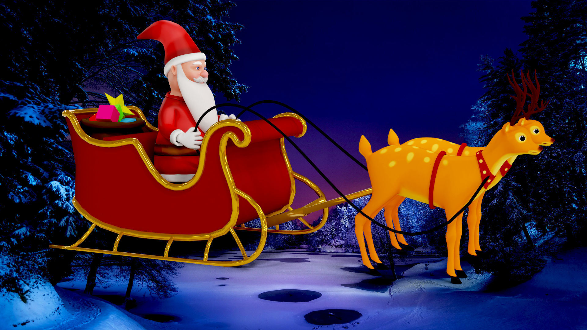 Cartoon Santa Claus with Deer Unity Package Low-poly 3D model_6