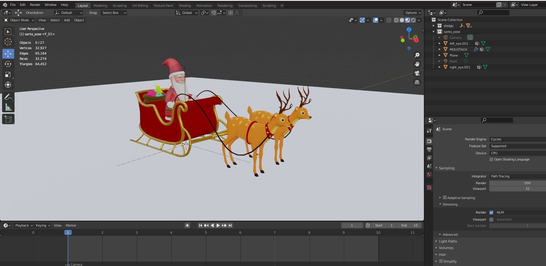 Cartoon Santa Claus with Deer Unity Package Low-poly 3D model_12