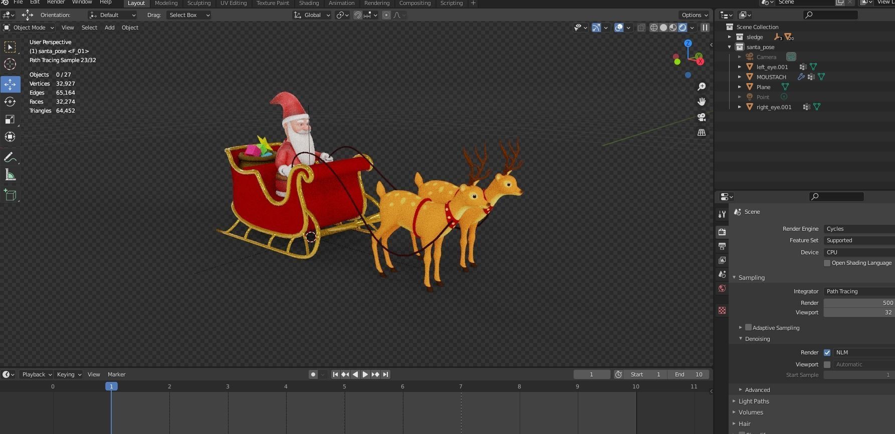 Cartoon Santa Claus with Deer Unity Package Low-poly 3D model_13