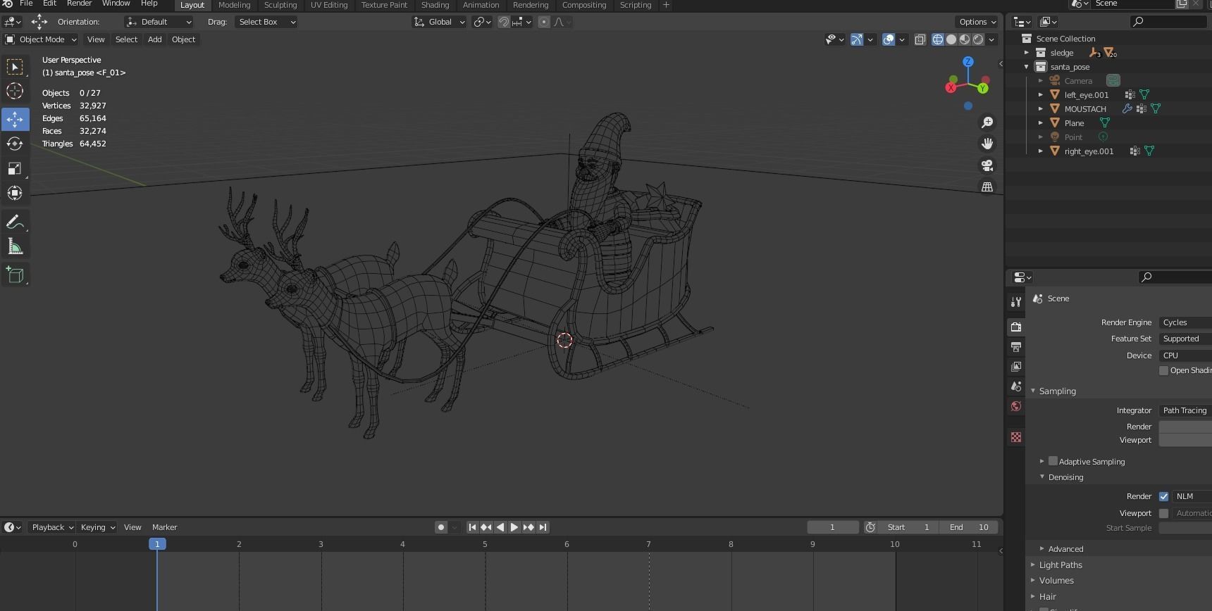 Cartoon Santa Claus with Deer Unity Package Low-poly 3D model_10