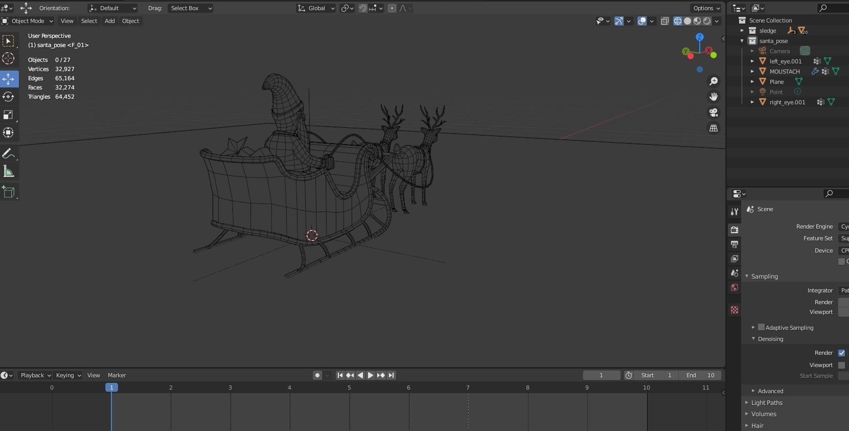 Cartoon Santa Claus with Deer Unity Package Low-poly 3D model_11