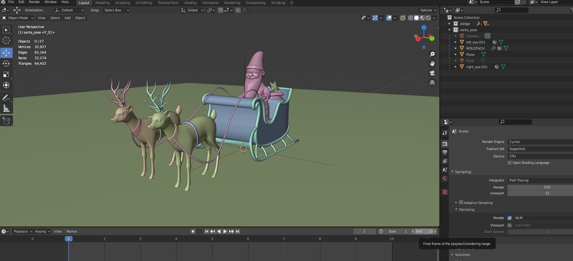 Cartoon Santa Claus with Deer Unity Package Low-poly 3D model_8