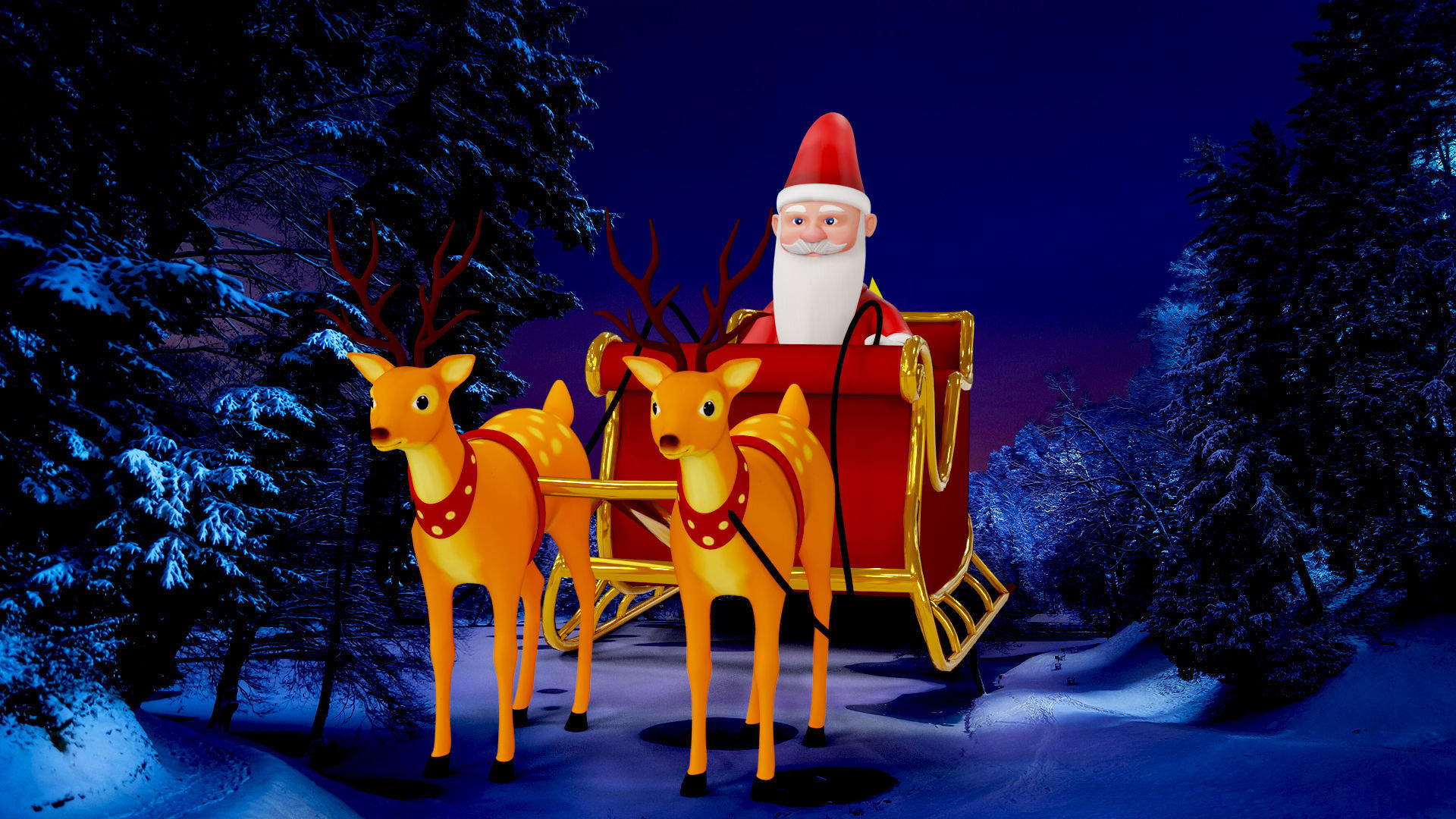 Cartoon Santa Claus with Deer Unity Package Low-poly 3D model_1