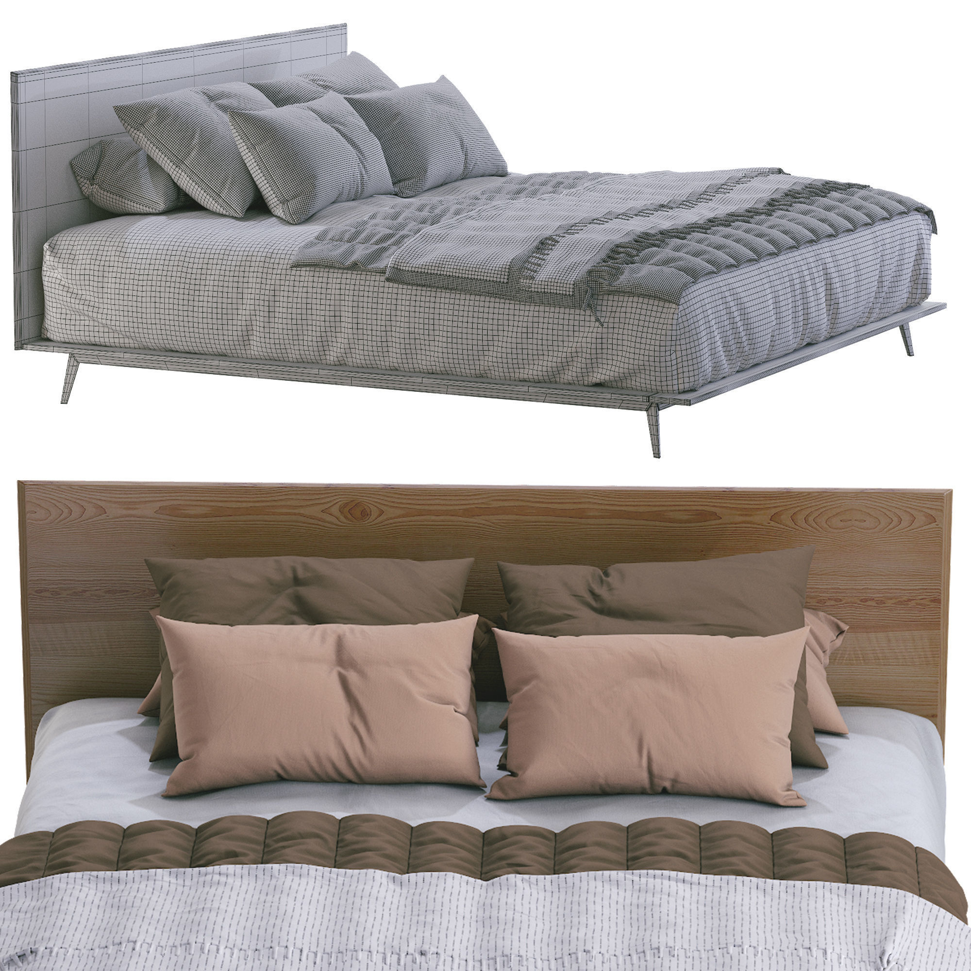 Mid Century Platform Bed Walnut 3D model_7