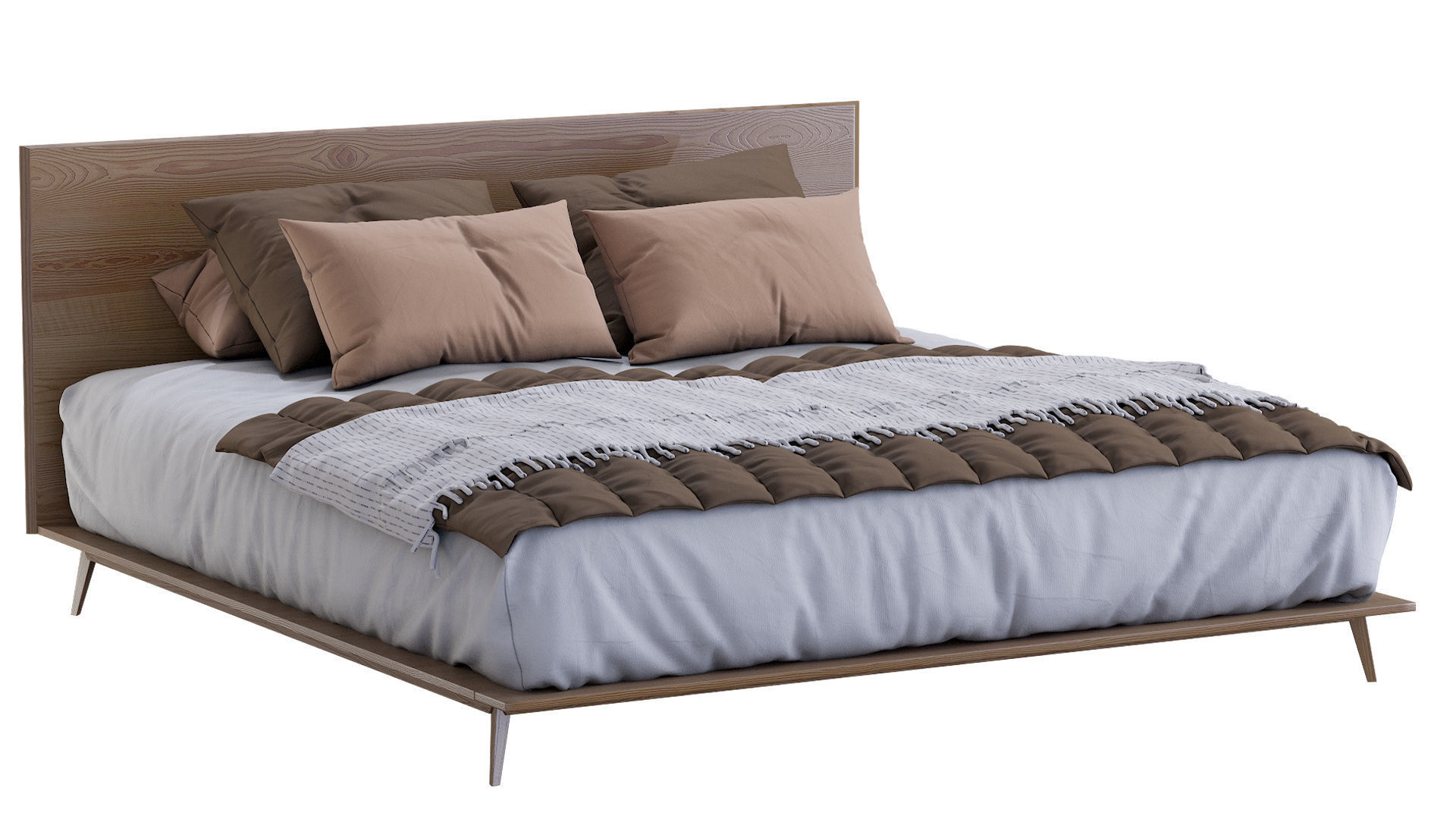 Mid Century Platform Bed Walnut 3D model_1