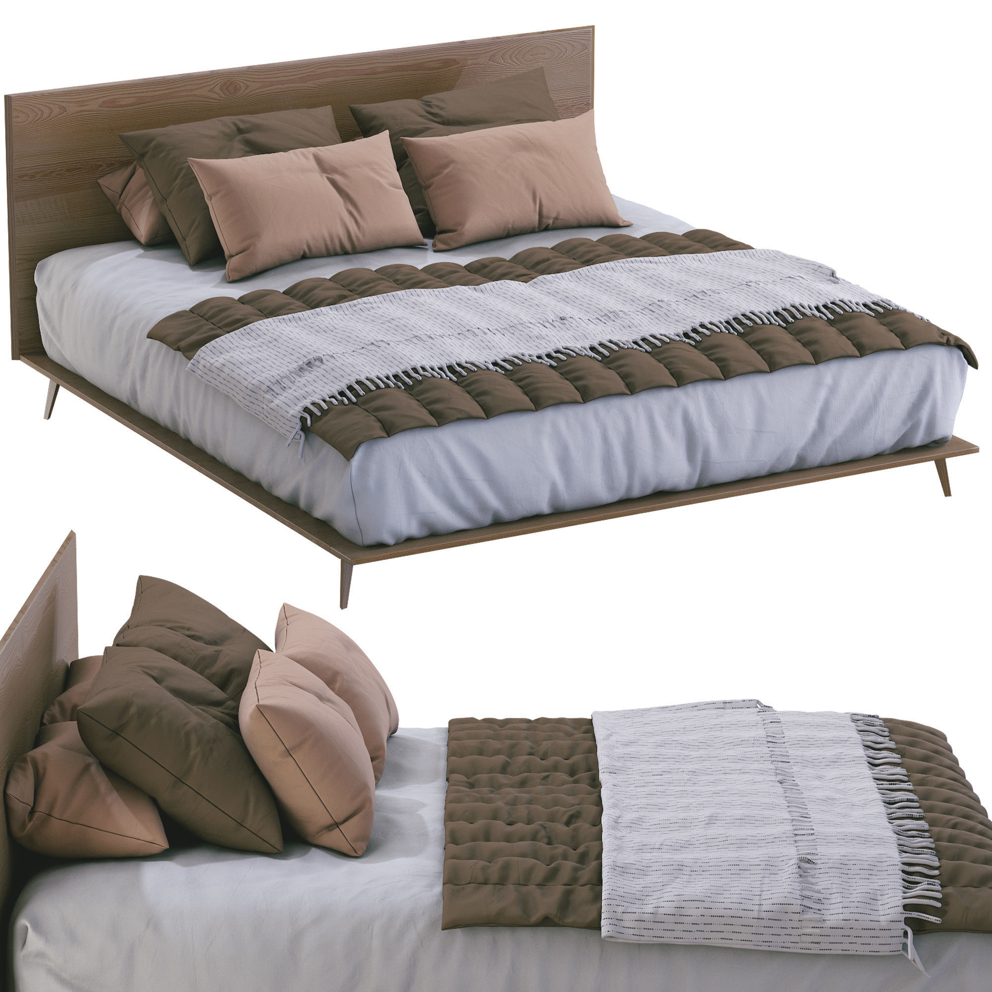 Mid Century Platform Bed Walnut 3D model_4