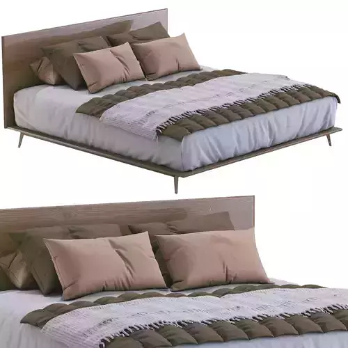 Mid Century Platform Bed Walnut 3D model