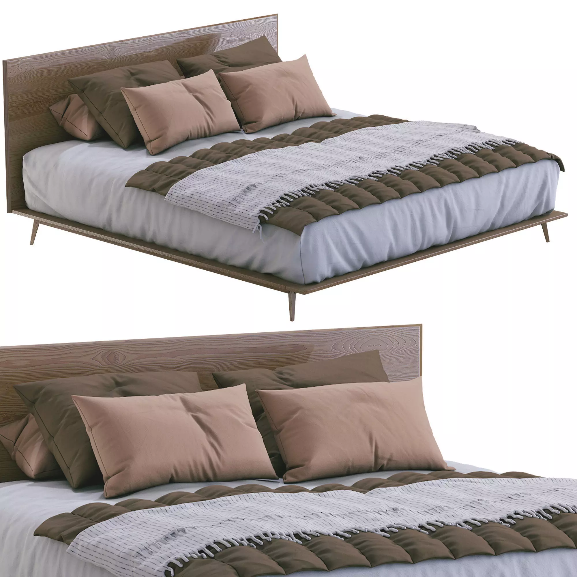 Mid Century Platform Bed Walnut 3D model_0