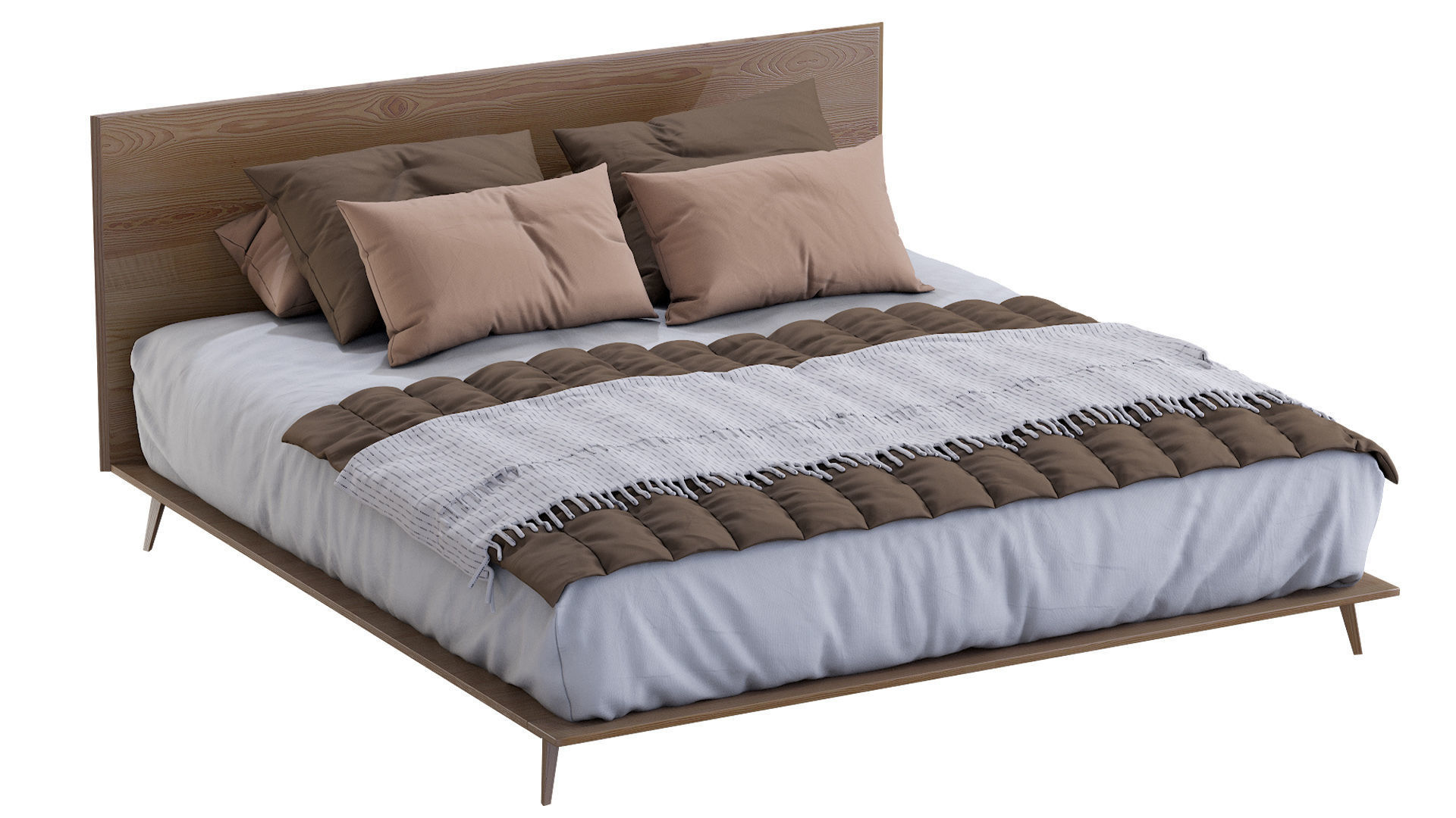 Mid Century Platform Bed Walnut 3D model_10