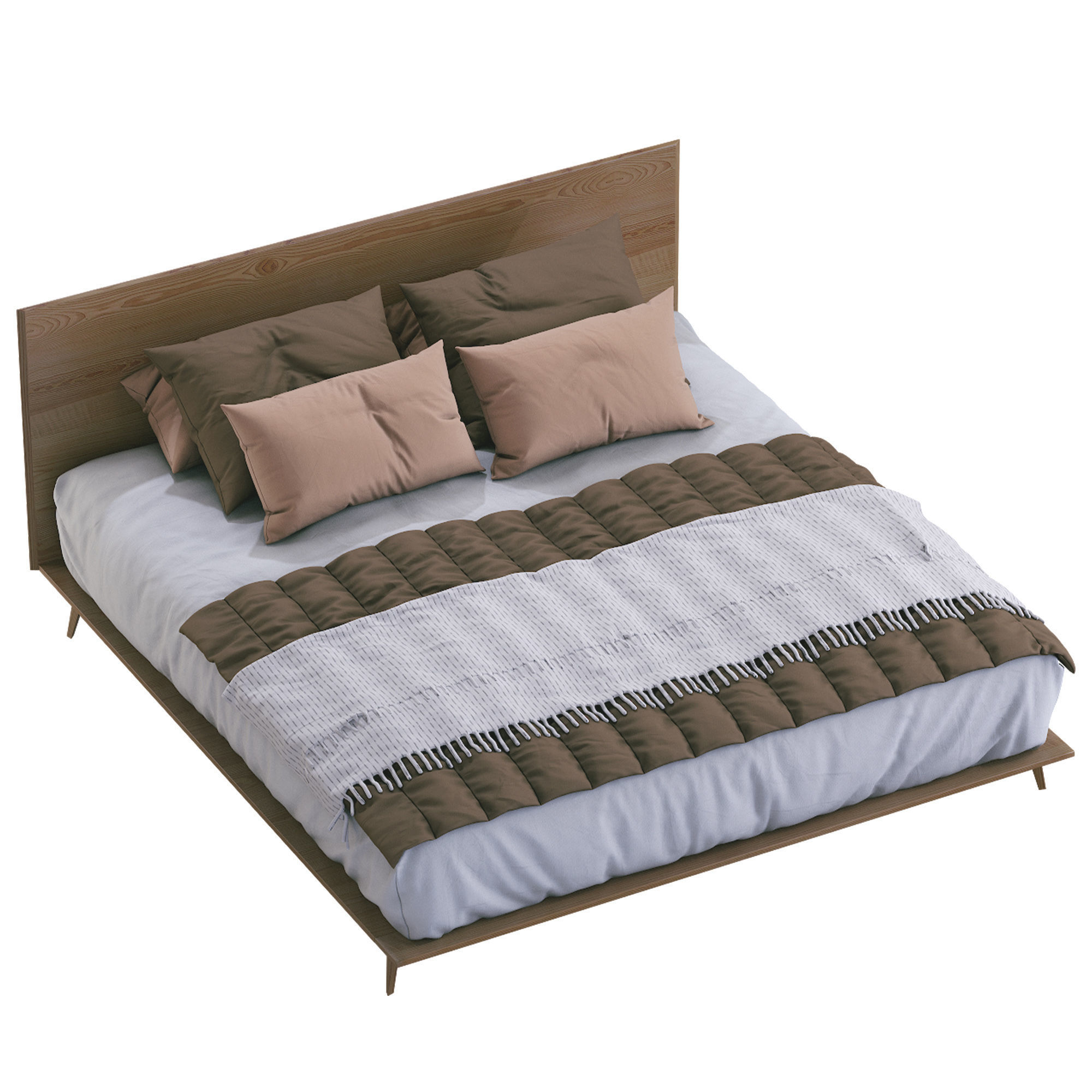 Mid Century Platform Bed Walnut 3D model_5