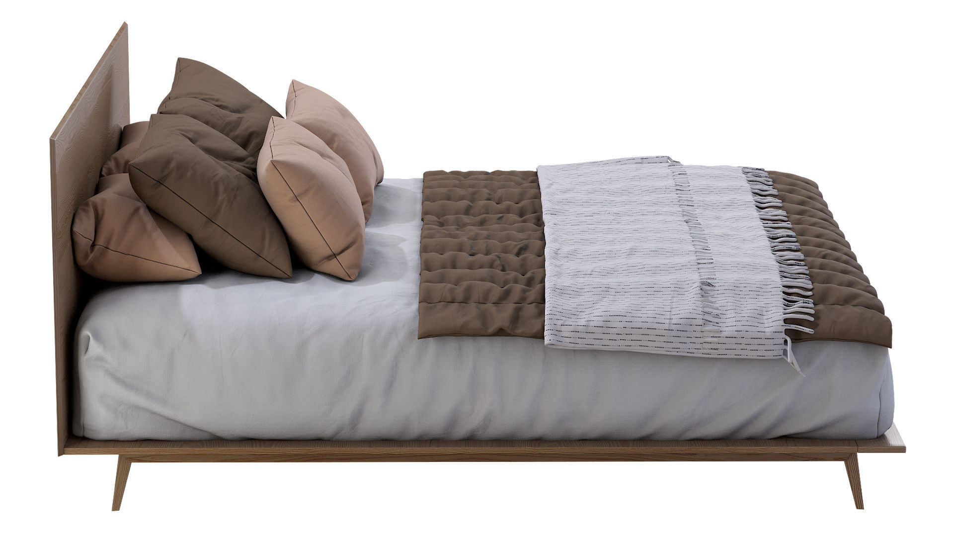 Mid Century Platform Bed Walnut 3D model_8