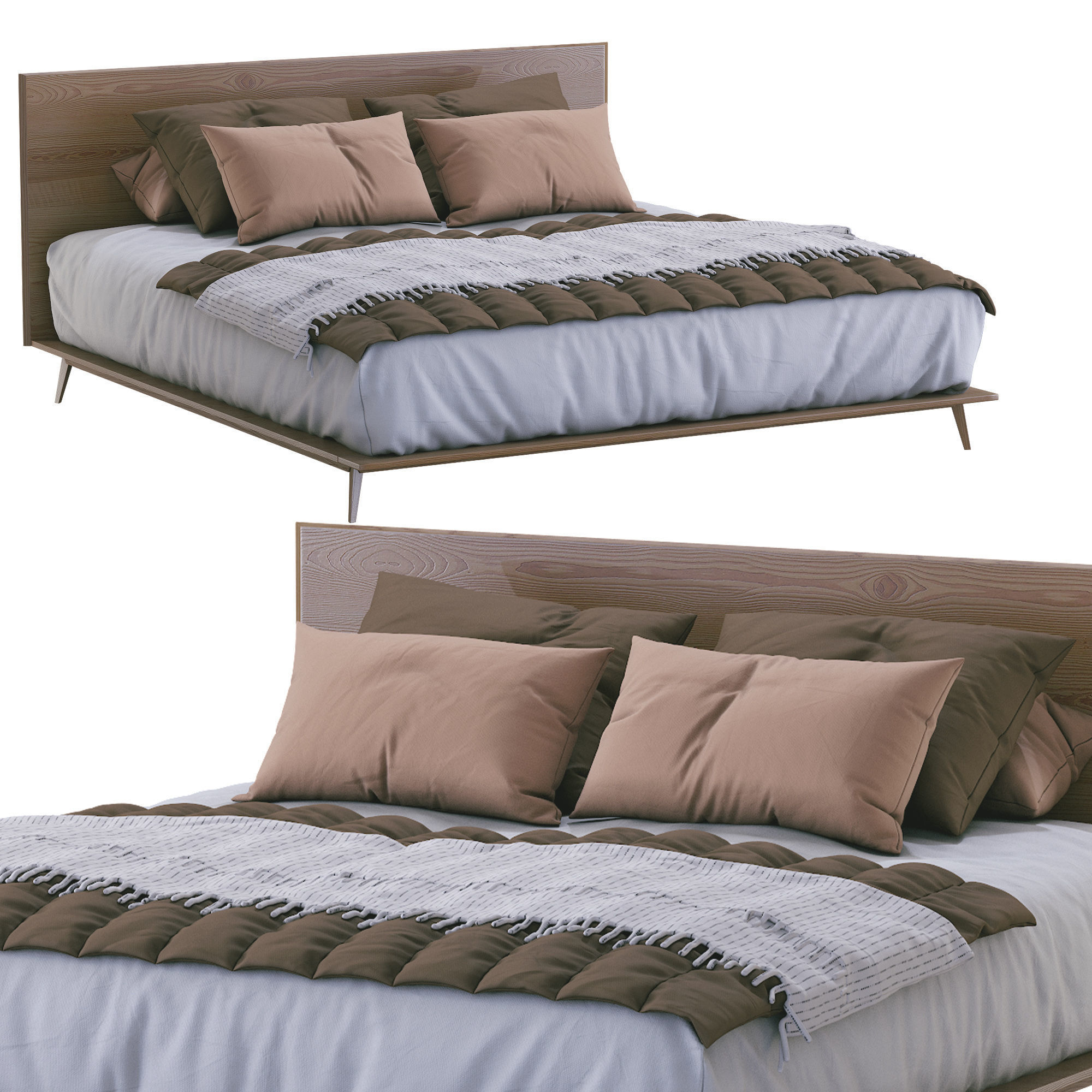 Mid Century Platform Bed Walnut 3D model_6