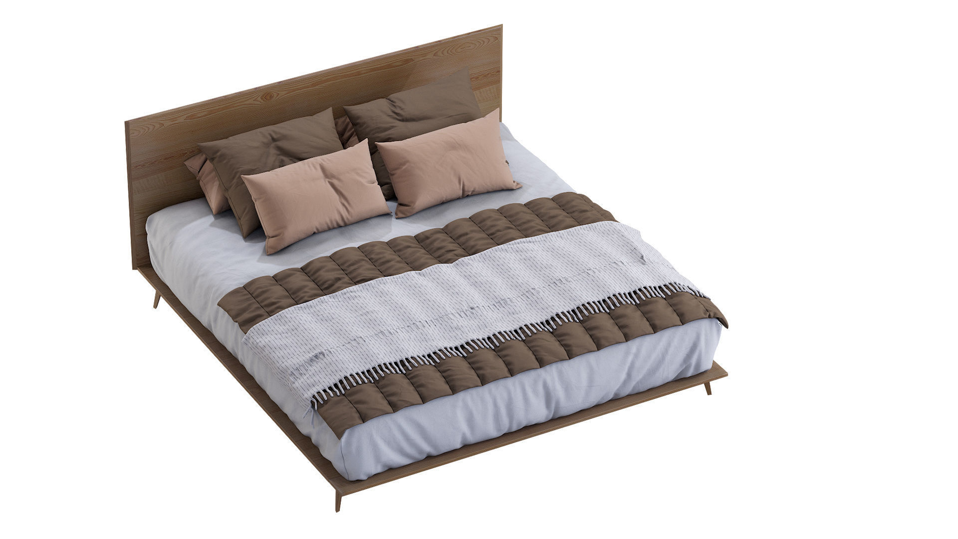 Mid Century Platform Bed Walnut 3D model_9