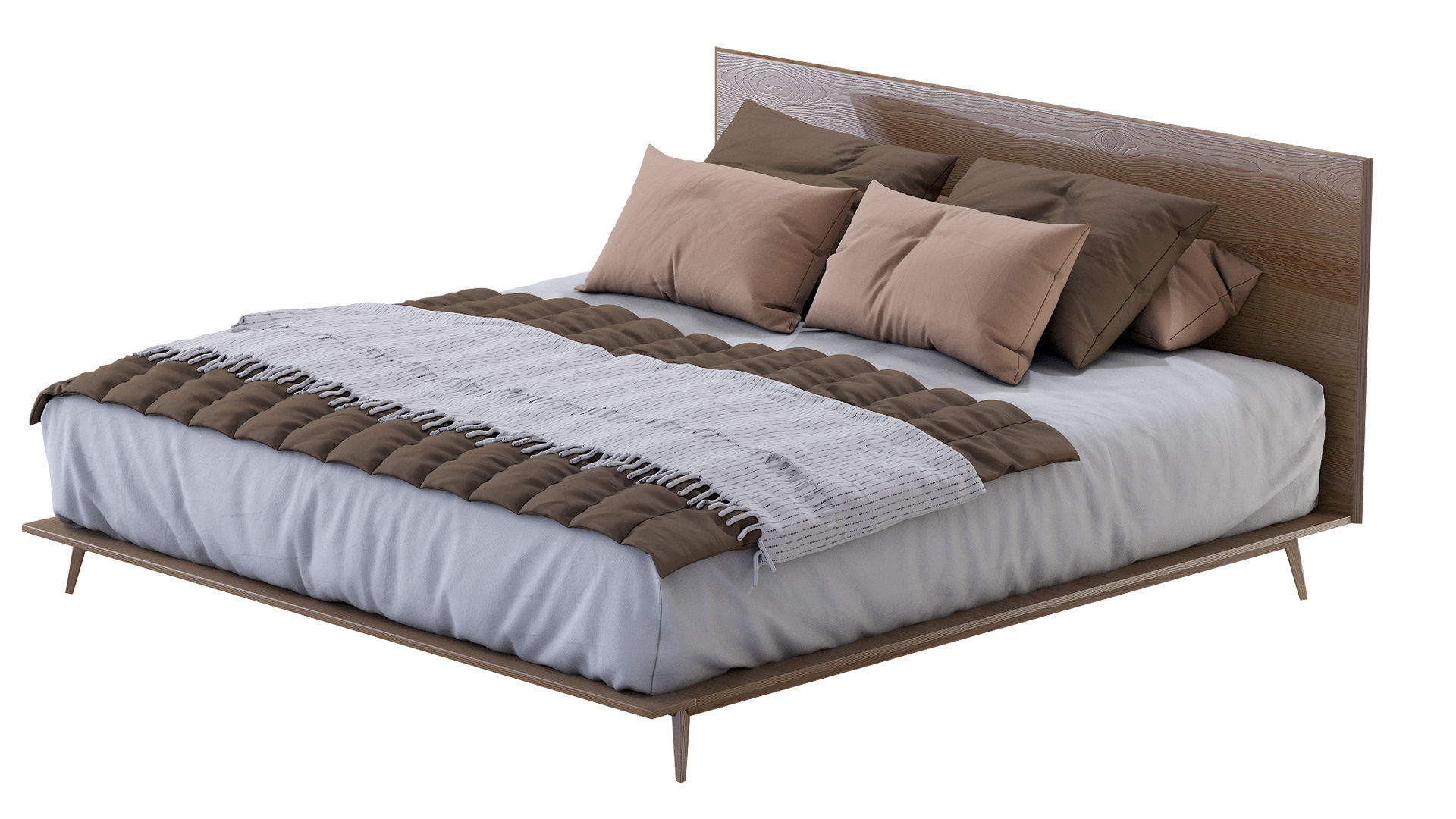 Mid Century Platform Bed Walnut 3D model_3