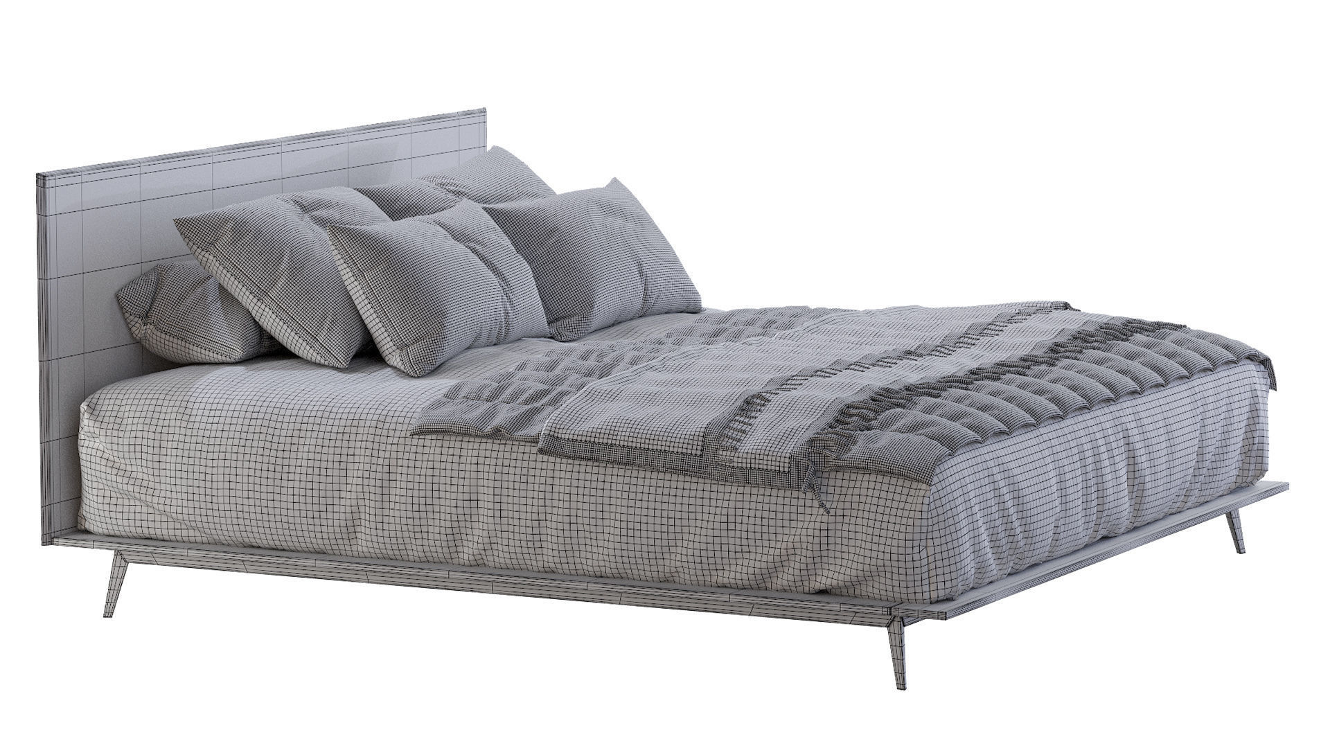 Mid Century Platform Bed Walnut 3D model_11