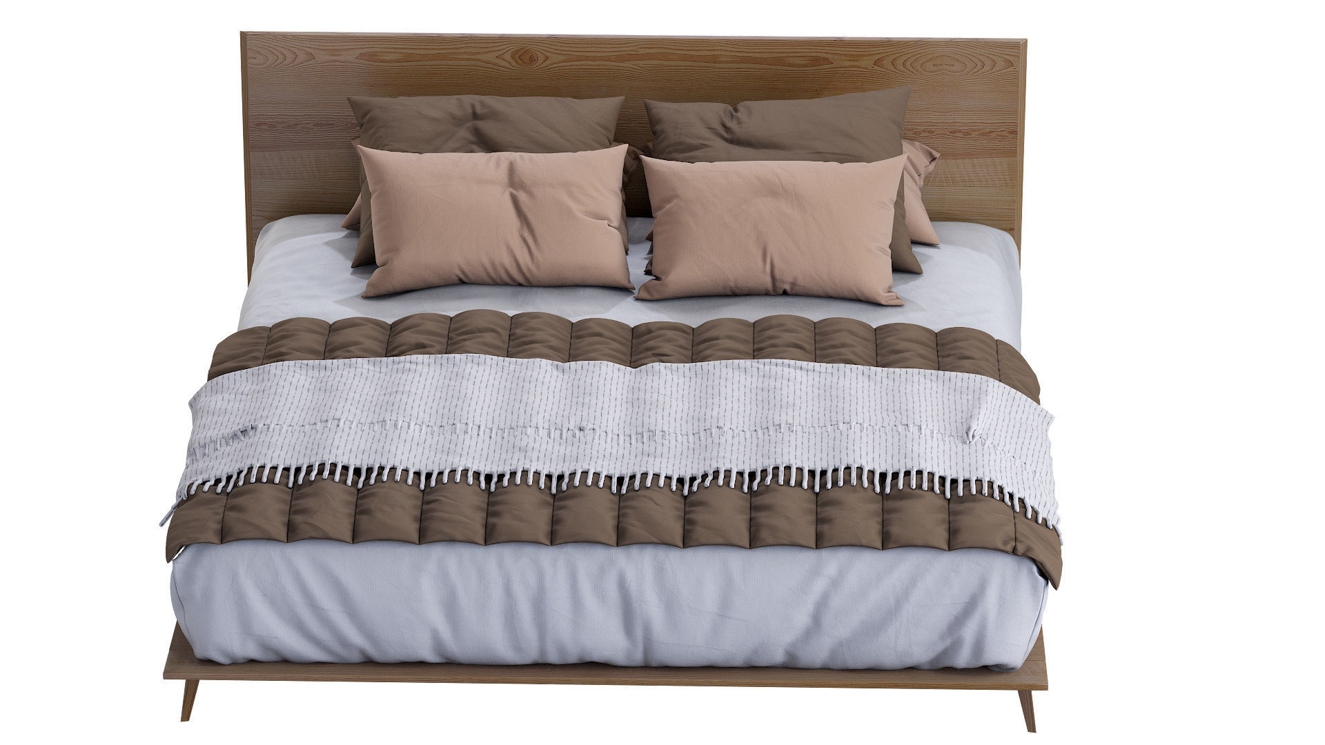 Mid Century Platform Bed Walnut 3D model_2