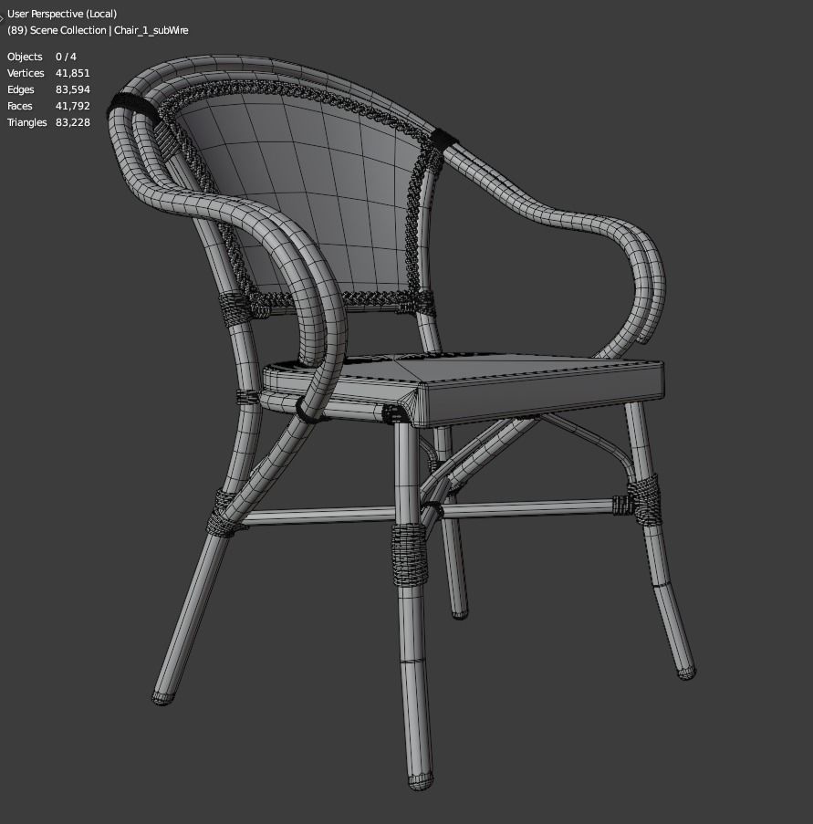 French Bistro Chair - Multi Variants Low-poly 3D model_5
