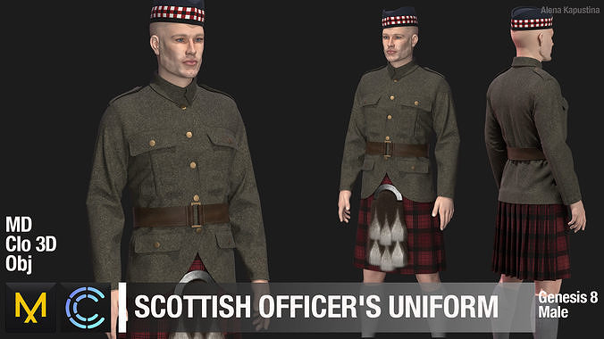 WWII SCOTTISH OFFICERS UNIFORM  Marvelous Designer 3D model