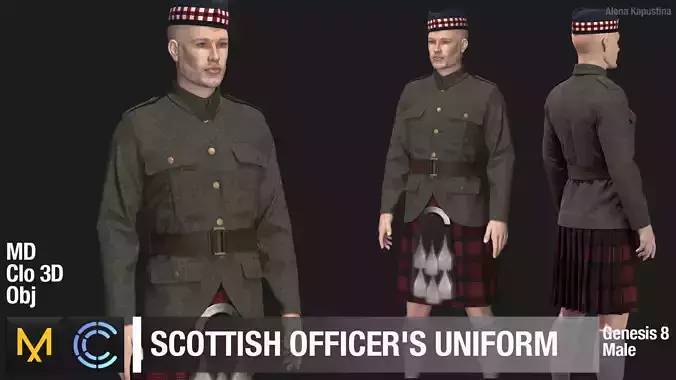 WWII SCOTTISH OFFICERS UNIFORM  Marvelous Designer 3D model