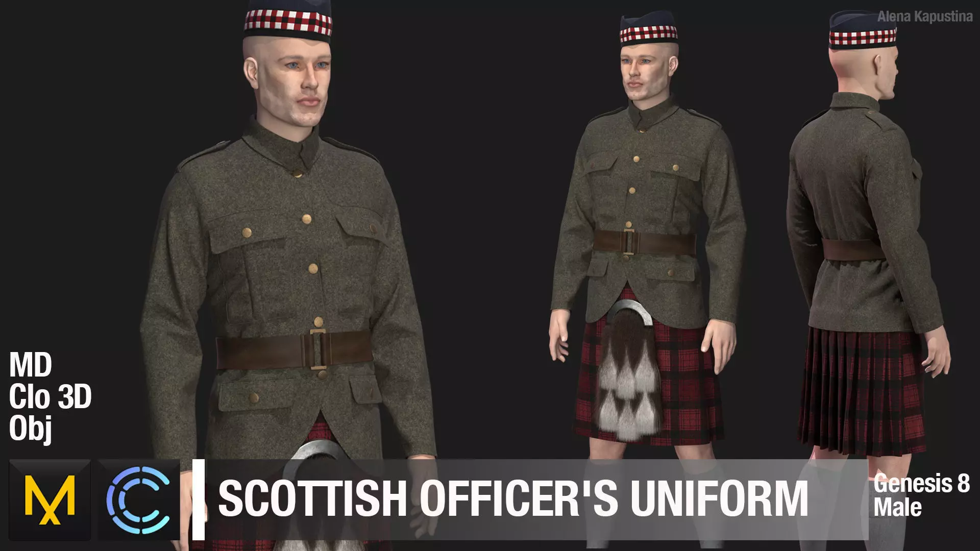 WWII SCOTTISH OFFICERS UNIFORM  Marvelous Designer 3D model_0
