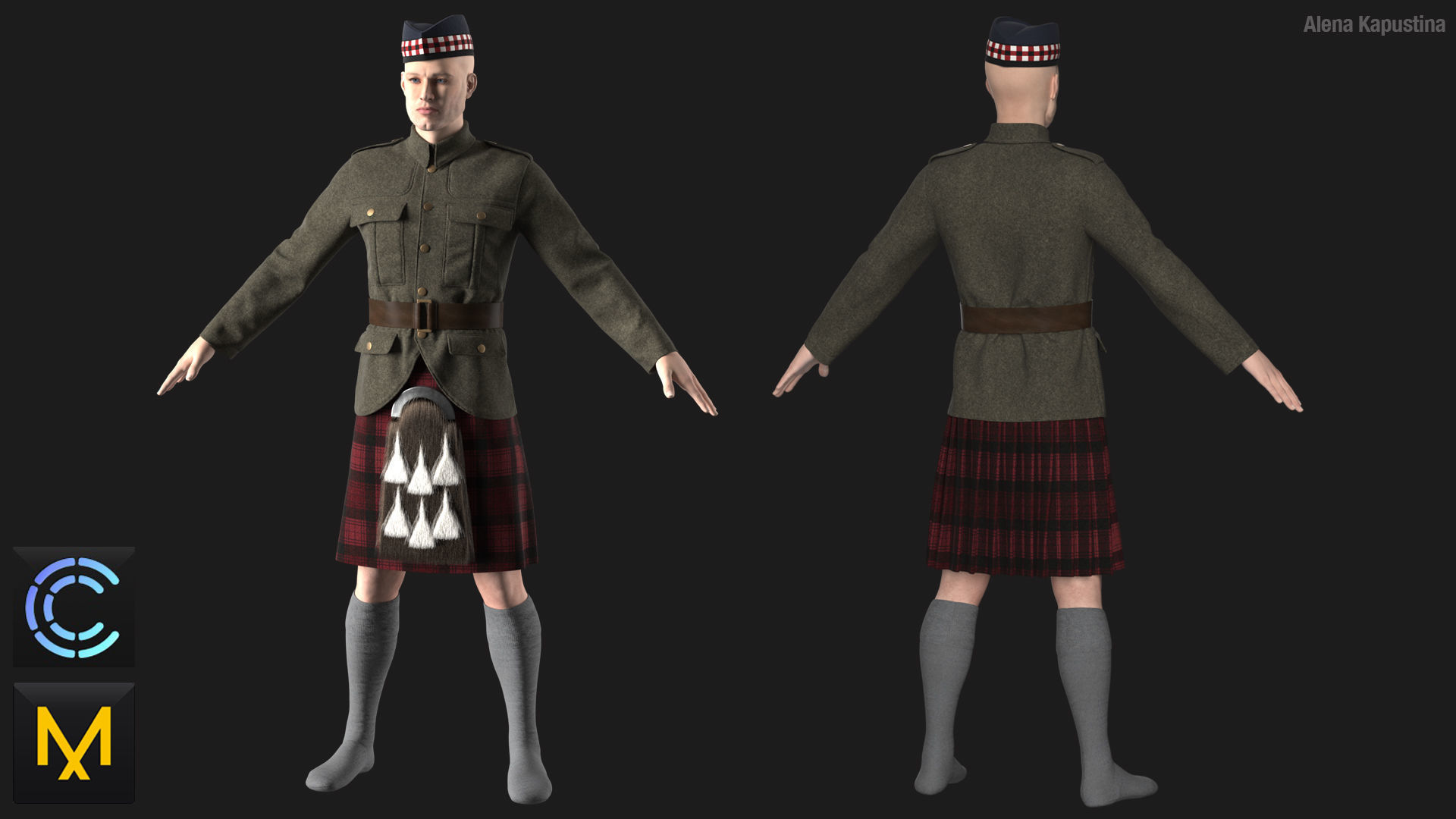 WWII SCOTTISH OFFICERS UNIFORM  Marvelous Designer 3D model_1